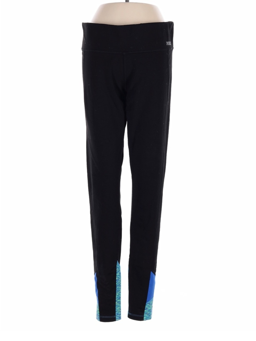 Victoria's Secret Black Leggings with Blue & Teal Hem Panels - Picture 1 of 5